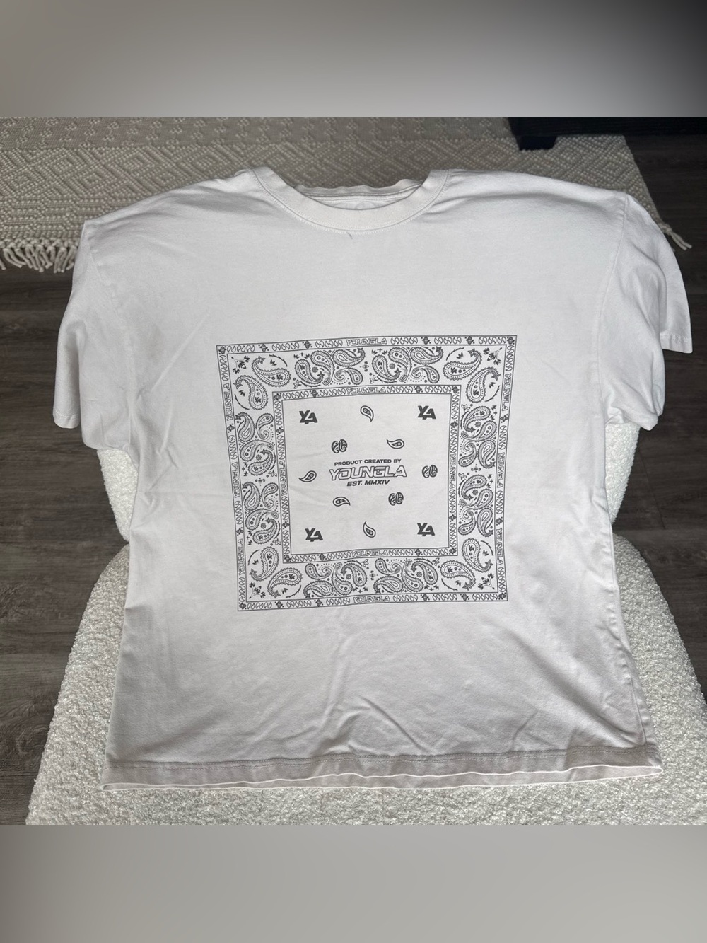 YoungLA W448 Bandana Tee | Cream and Grey | XS